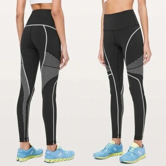 Lululemon channel your energy tight Black and White stripe Leggings size 6 - Picture 1 of 2